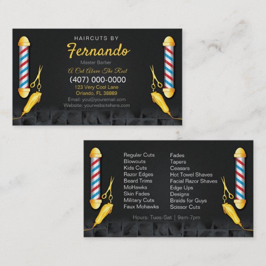理髪店のテンプレート(理容師の棒およびクリッパー) 名刺 (正面/裏面)