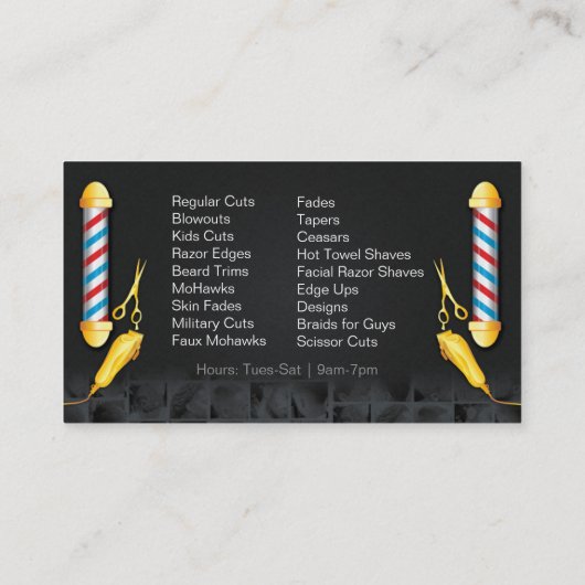 理髪店のテンプレート(理容師の棒およびクリッパー) 名刺 (裏面)