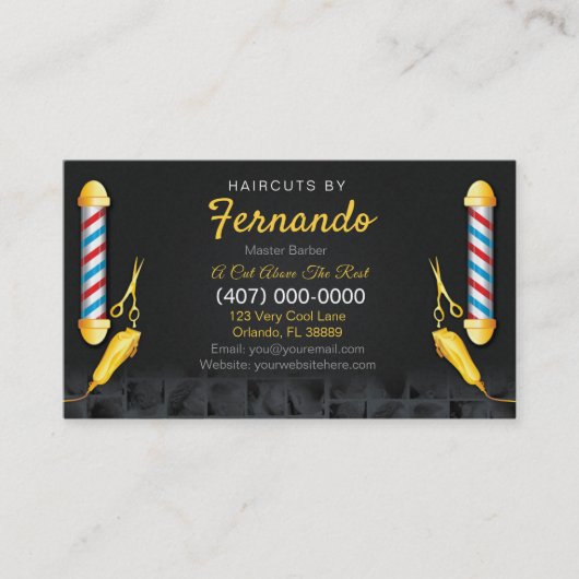 理髪店のテンプレート(理容師の棒およびクリッパー) 名刺 (正面)