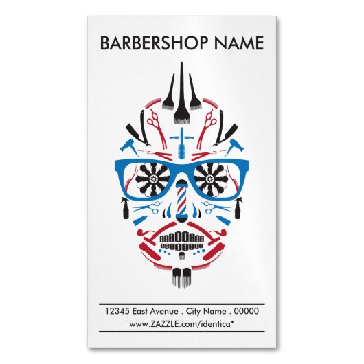 理髪店のパンクのスカル マグネット名刺 (正面縦)