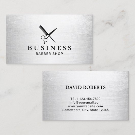 理髪店のヘアーサロンのモダンな銀製のミニマリスト 名刺 (正面/裏面)