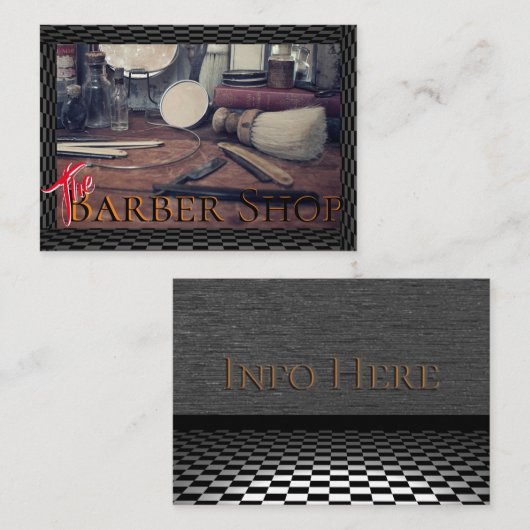 理髪店のヴィンテージの黒、白は、市松模様になります 名刺 (正面/裏面)