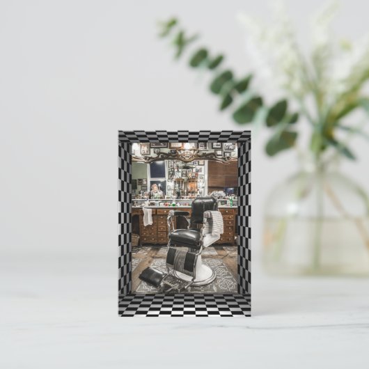 理髪店のヴィンテージの黒、白は、市松模様になります 名刺 (スタンド正面)