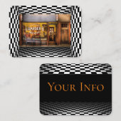 理髪店のヴィンテージの黒、白は、市松模様になります 名刺 (正面/裏面)