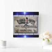 理髪店のヴィンテージの黒、青い灰色 スクエア壁時計 (ホーム)