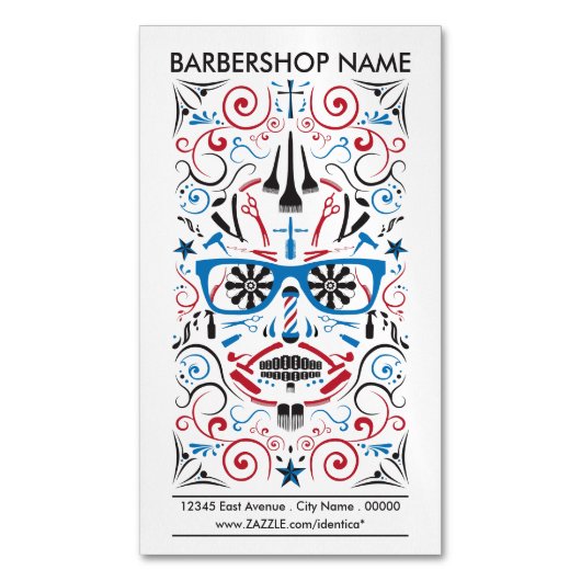 理髪店の砂糖のスカル マグネット名刺 (正面縦)