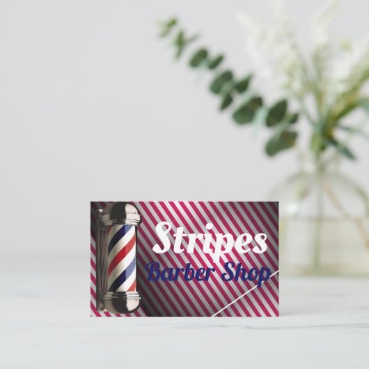理髪店の赤及び余りに白のストライプおよび青 名刺 (スタンド正面)