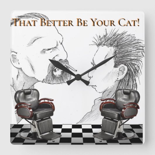 理髪店の黒、白は、市松模様になります スクエア壁時計 (正面)