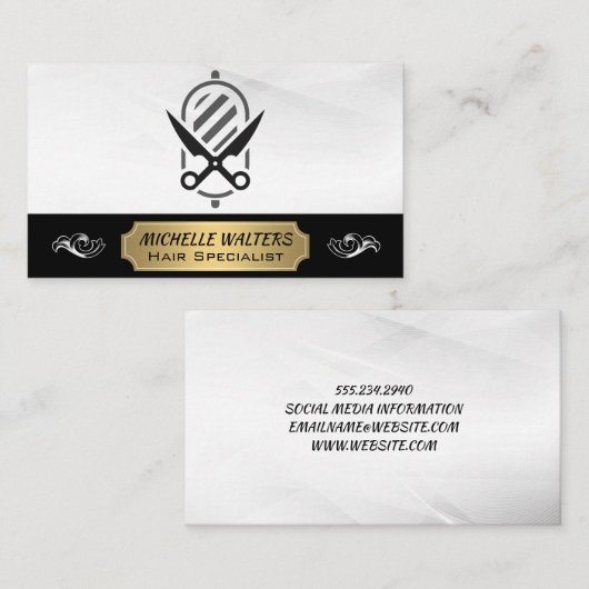理髪店はさみ |理容師ポールロゴ 名刺 (正面/裏面)