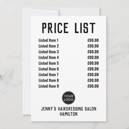 理髪店または美容院の価格表カード シーズンカード (正面)