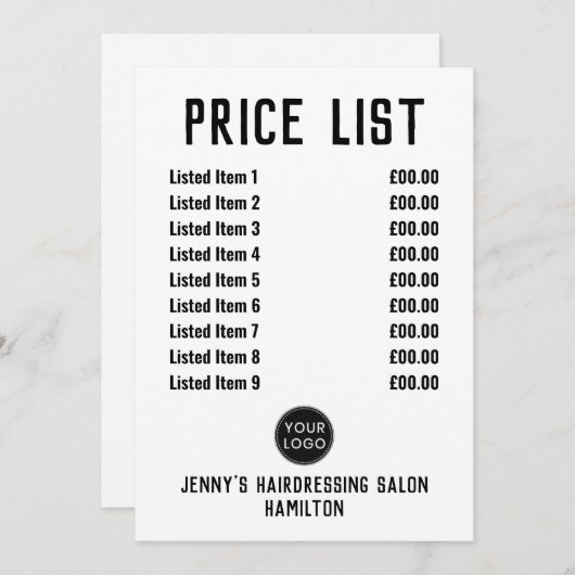 理髪店または美容院の価格表カード シーズンカード (正面/裏面)