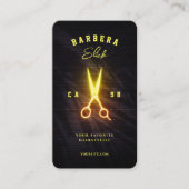 理髪店ヘアスタイリスト白熱［赤熱］光を放つ鋏 名刺 (正面)