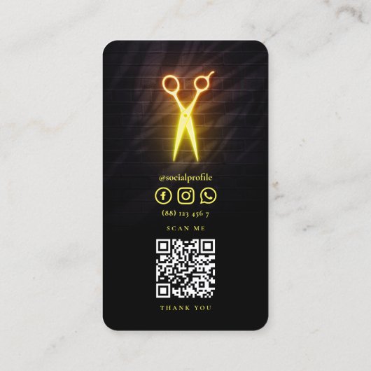 理髪店ヘアスタイリスト白熱［赤熱］光を放つ鋏 名刺 (裏面)