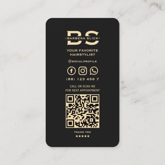 理髪店ヘアスタイリスト黒金ゴールドはさみモダン 名刺 (裏面)