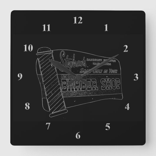 理髪店|のヴィンテージの印の理容師のポーランド人の白黒 スクエア壁時計 (正面)