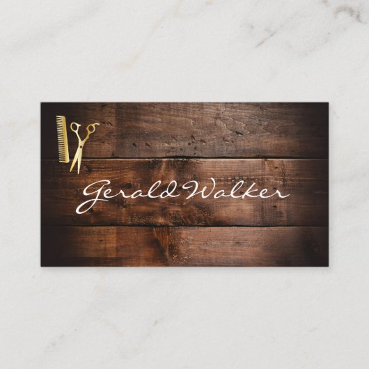 理髪店 | ウッド | レザー 名刺 (正面)