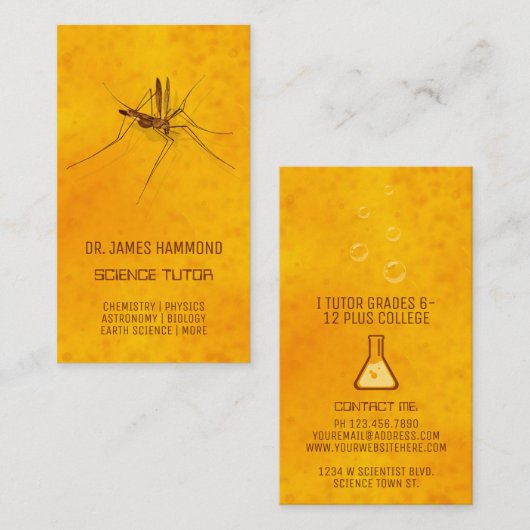 琥珀の化石に住む科学専門の教師の蚊 名刺 (正面/裏面)