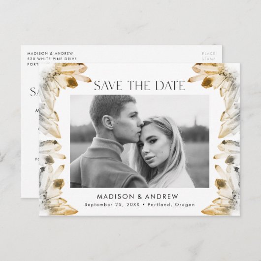 琥珀の水彩水晶の写真の保存日付 案内ポストカード (正面/裏面)