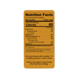 琥珀の蜂蜜の栄養事実情報 ラベル