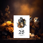 琥珀フローラフクロウ結婚ズ テーブルナンバー<br><div class="desc">ヴィンテージお洒落フローラはゴシッ結婚クのテーブル番号カードをオレンジ色のアクセントでカスタマイズイベント固有にカスタマイズ可能。</div>