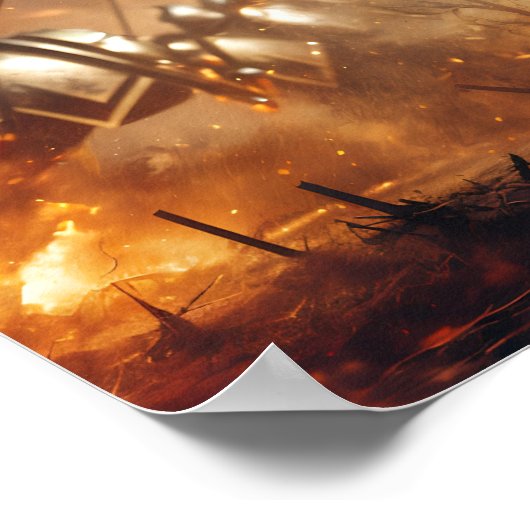 琥珀威厳のある色の中世の騎士戦闘 ポスター (角)