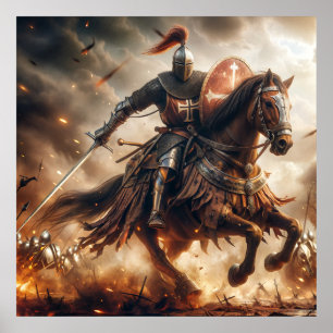 琥珀威厳のある色の中世の騎士戦闘 ポスター