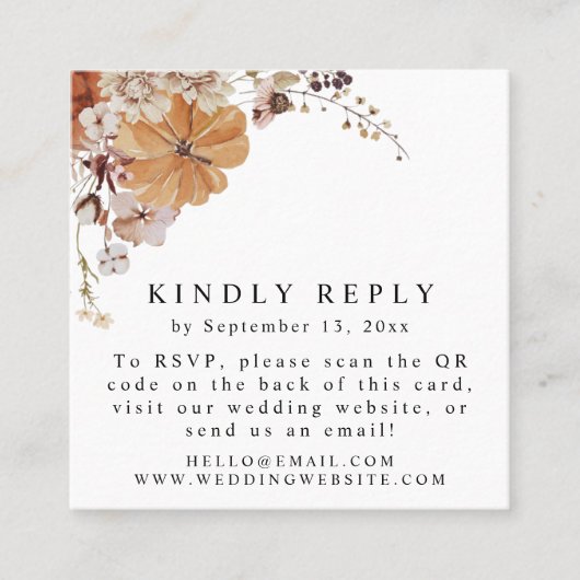 琥珀秋カボチャ秋QRコードRSVPスクエアカード スクエア名刺 (正面)