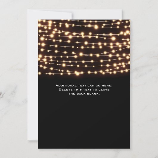 琥珀色の光が灯るストリングライトのラスティックな結婚式の招待状 招待状 (裏面)