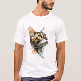 琥珀色の抽象的な猫の顔の水彩画アート Tシャツ