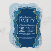 瑪瑙のエレガントでかわいらしく青いティール（緑がかった色）のGeodeパターン 招待状 (正面/裏面)