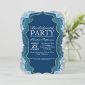 瑪瑙のエレガントでかわいらしく青いティール（緑がかった色）のGeodeパターン 招待状 (スタンド正面)