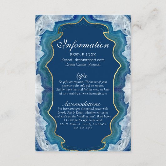 瑪瑙のエレガントでかわいらしく青いティール（緑がかった色）のGeode情報 エンクロージャーカード (正面)