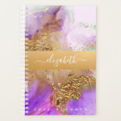 瑪瑙の水彩金ゴールドピンク紫の緑スクリプト プランナー手帳 (正面)