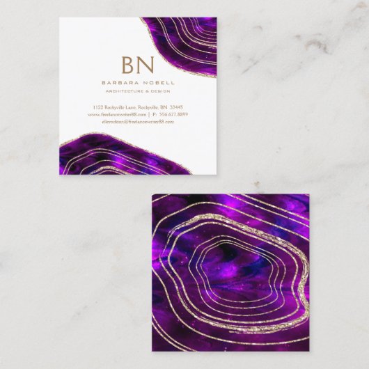 瑪瑙のGeodeの宇宙水晶の金ゴールドのグリッター スクエア名刺 (正面/裏面)