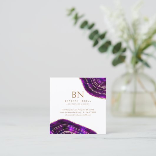 瑪瑙のGeodeの宇宙水晶の金ゴールドのグリッター スクエア名刺 (スタンド正面)