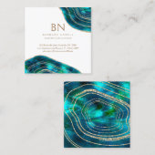 瑪瑙のGeodeの宇宙水晶の青緑のグリッター スクエア名刺 (正面/裏面)