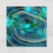 瑪瑙のGeodeの宇宙水晶の青緑のグリッター スクエア名刺 (裏面)