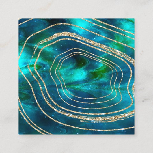 瑪瑙のGeodeの宇宙水晶の青緑のグリッター スクエア名刺 (裏面)