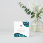 瑪瑙のGeodeの宇宙水晶の青緑のグリッター スクエア名刺 (スタンド正面)