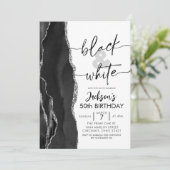 瑪瑙エレガント ブラック ホワイト バースデーパーティー 招待状 (スタンド正面)