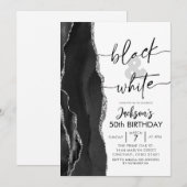 瑪瑙エレガント ブラック ホワイト バースデーパーティー 招待状 (正面/裏面)