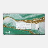 瑪瑙グリーンと金ゴールド大理石の渦巻き デスクマット (キーボード&マウス)