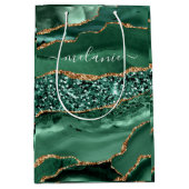 瑪瑙グリーンゴールドエメラルドカスタムネームギフトバッグ ミディアムペーパーバッグ (正面)