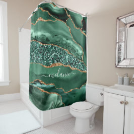 瑪瑙グリーン金ゴールドグリッター大理石シャワーカーテン シャワーカーテン