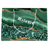 瑪瑙グリーン ゴールド グリッター 大理石 あなたの名前 ギフトバッグ (正面)