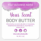 瑪瑙パープルシルバーグリッターホワイト製品ラベル スクエアシール (正面)