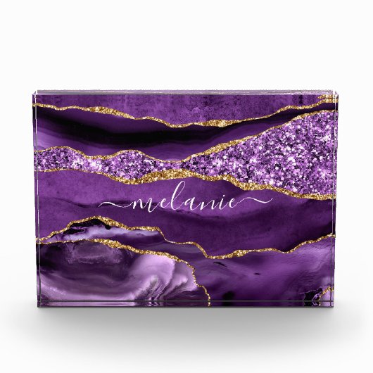 瑪瑙パープルバイオレット金ゴールド名前をカスタムするフォトブロック フォトブロック (正面)