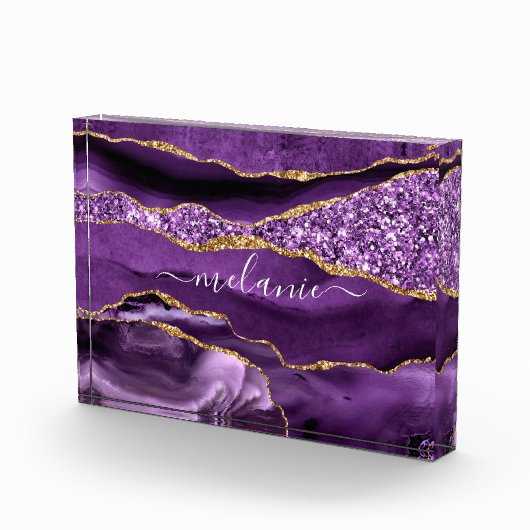 瑪瑙パープルバイオレット金ゴールド名前をカスタムするフォトブロック フォトブロック (右)