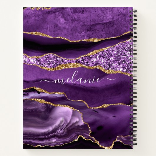瑪瑙パープル金ゴールドグリッターノートと名前をカスタムする ノートブック (裏面)