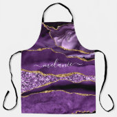 瑪瑙パープル金ゴールドグリッター名前をカスタムするエプロンギフト エプロン (正面)